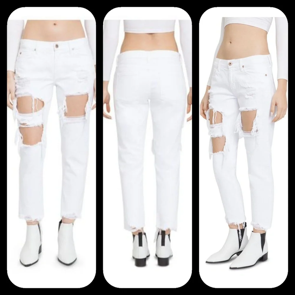 Pistola Remi Destroyed Raw Hem Boyfriend Jean cropped White Destructed Ripped